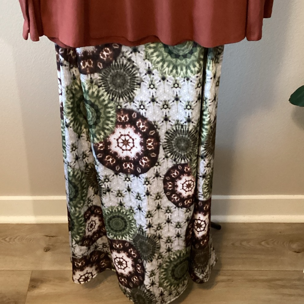 Bohemian Green and Brown Maxi Skirt